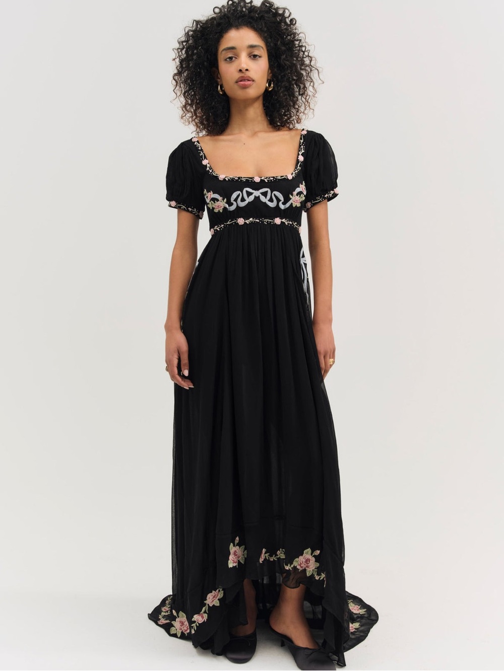 $489 NWT For Love and Lemons “Rosemarie” Maxi Dress in Black Sz Large